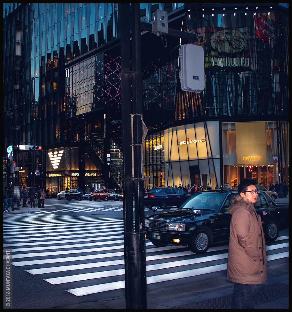 Tokyo Street Photography: Ginza, Tokyo, Japan. Ginza is the most expensive area in Japan, with about ¥57.7 million ($546,000) per square meter in 2020. © 2016 Muntaka Chasant