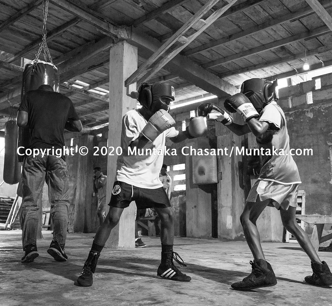Boxing in Ghana: Young Amateur boxers train at the Charles Quartey Boxing Foundation in Accra, Ghana. Copyright © 2020 Muntaka Chasant