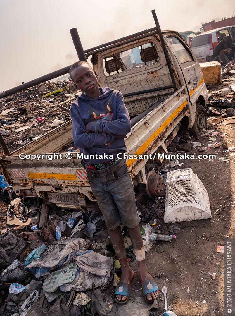 Child labour: Adama is 13 years old and engaged in hazardous child labour at Agbogbloshie, Ghana. © 2020 Muntaka Chasant