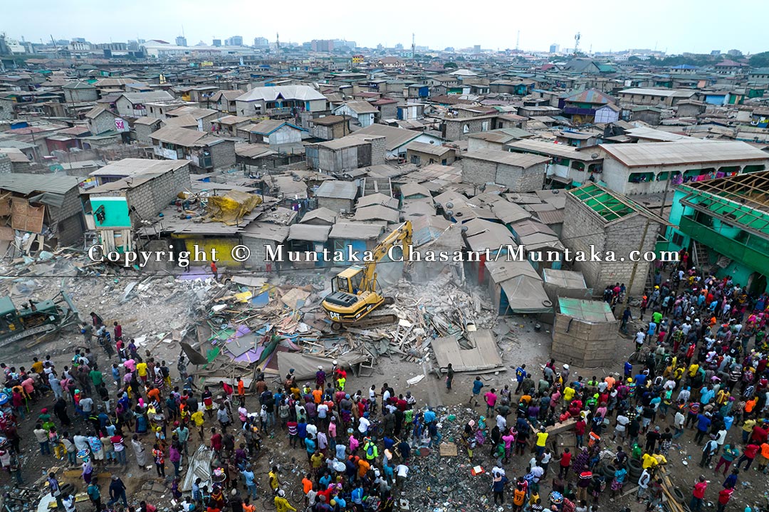 Sections of the Old Fadama, the largest slum in Ghana, were demolished on August 7, 2021. More than 100,000 urban poor and rural-urban migrants who had moved to Accra in search of economic opportunities live in the informal settlement near the center of the capital city. Thousands of Old Fadama residents had worked as e-waste and scrap collectors, processors, and traders at the demolished Agbogbloshie Scrapyard. Copyright © Muntaka Chasant