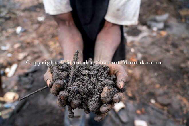 Recovered scrap metal buried deep under the surface of the demolished Agbogbloshie Scrapyard site. Copyright © Muntaka Chasant