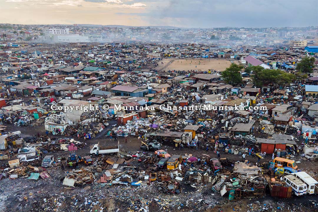 An aerial photo taken on June 11, 2021, shows the Agbogbloshie Scrapyard before it was demolished 20 days later. Copyright © 2021 Muntaka Chasant